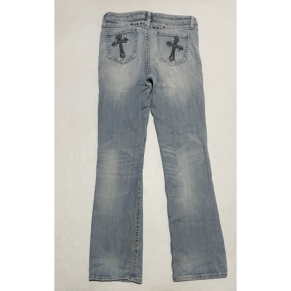 Wrangler Women's Rock 47 Jeans Size 7/8 X 33 Blue Low Rise BootCut Stretch Cross
